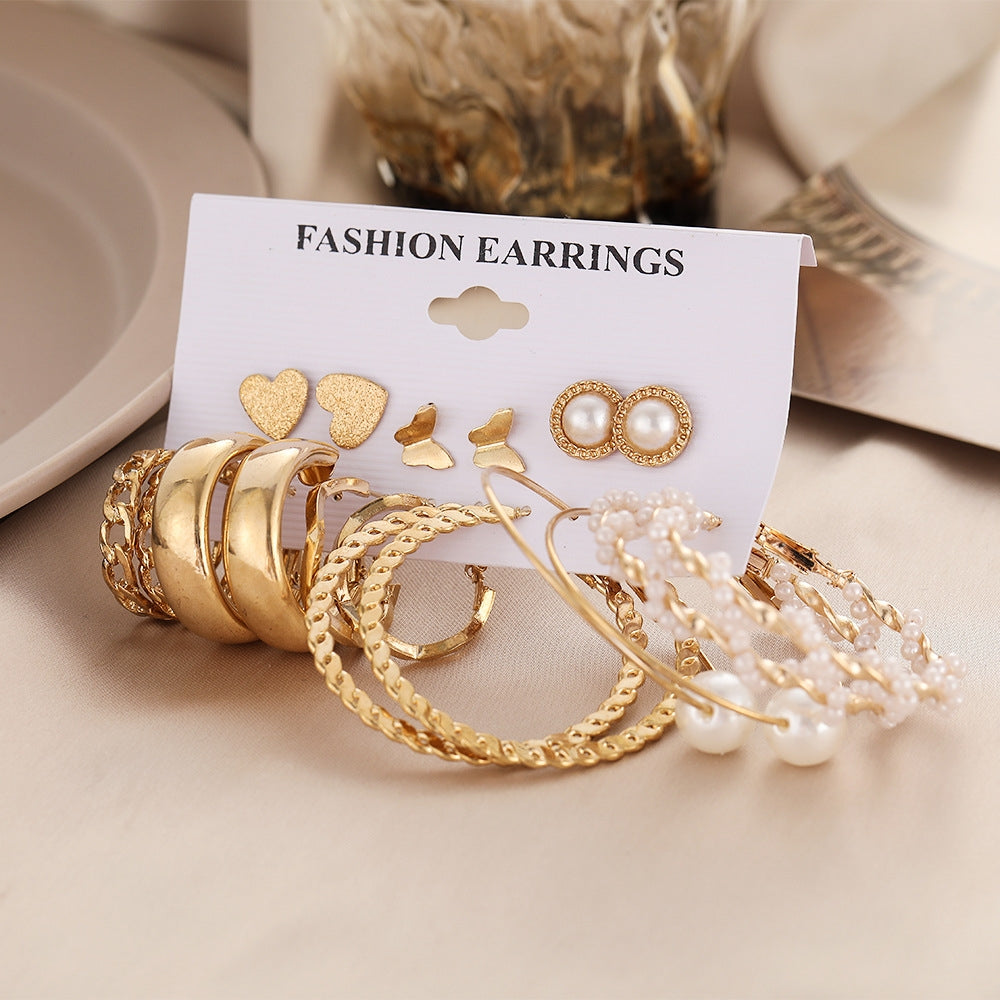 Creative Butterfly & Pearl Earrings Set - 15 Pairs Vintage Acrylic & Simple Tassel Design