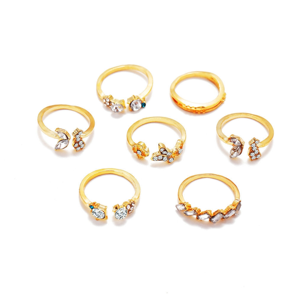 New Fashion Diamond Butterfly Flower 7-Piece Vintage Crystal Ring Set