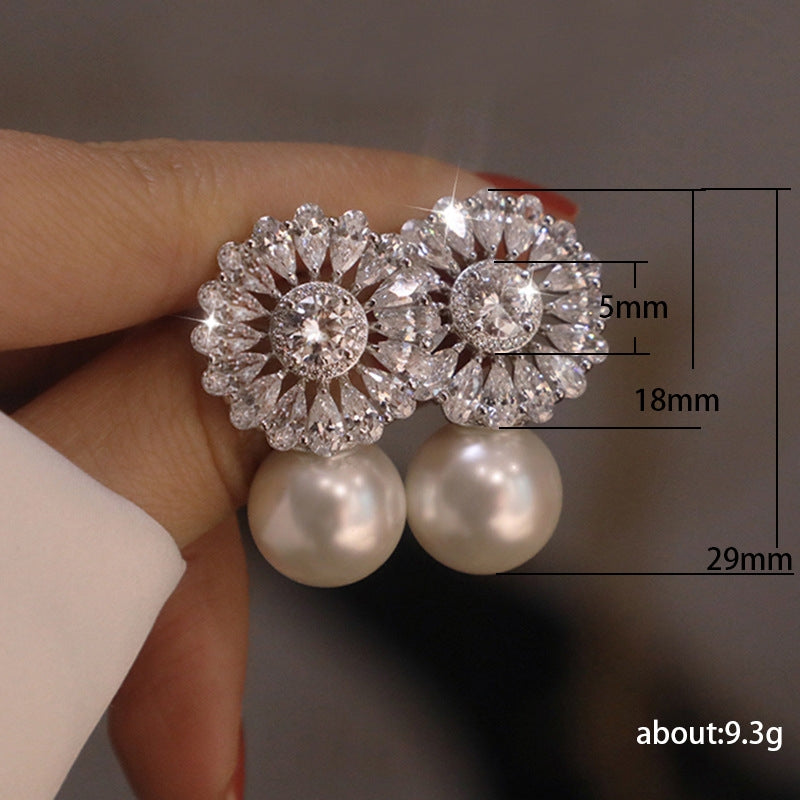 New Baroque Flower Zircon Imitation Pearl Bridal Earrings