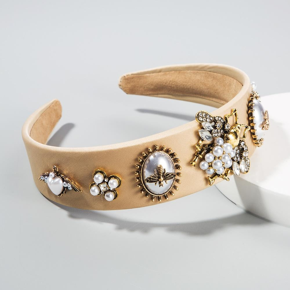 Luxury Bee Rhinestone & Pearl Baroque Wide Headband