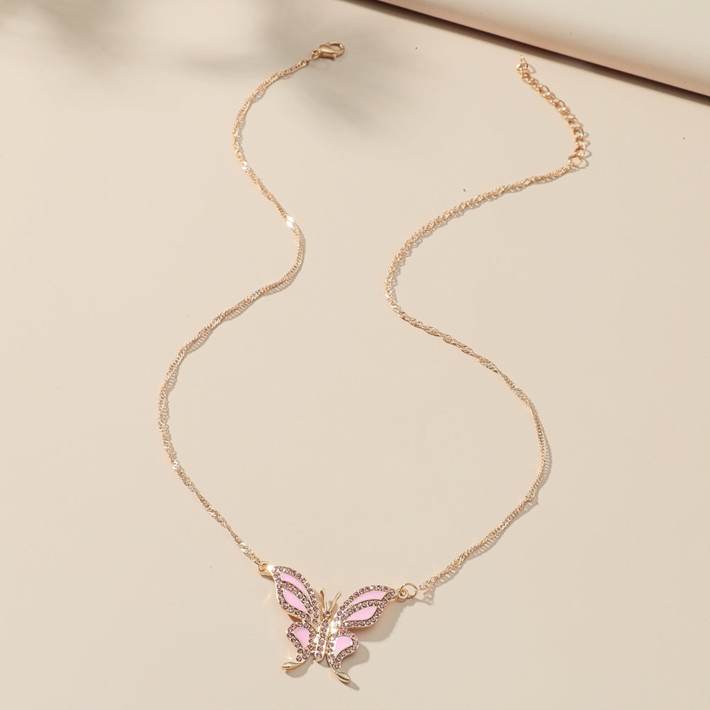 Rhinestone Butterfly Pendant Necklace - Fashion Statement Choker for Women