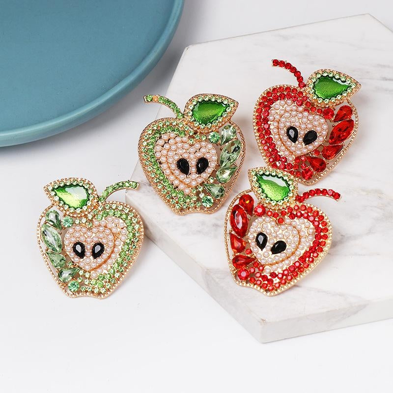 New Apple Fruit Diamond Stud Earrings Wholesale