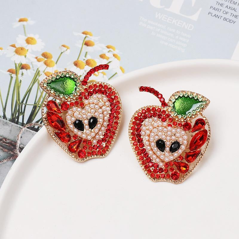 New Apple Fruit Diamond Stud Earrings Wholesale