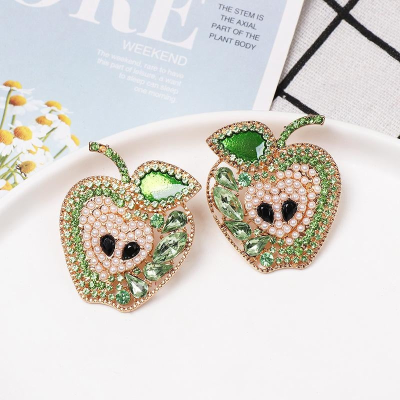 New Apple Fruit Diamond Stud Earrings Wholesale