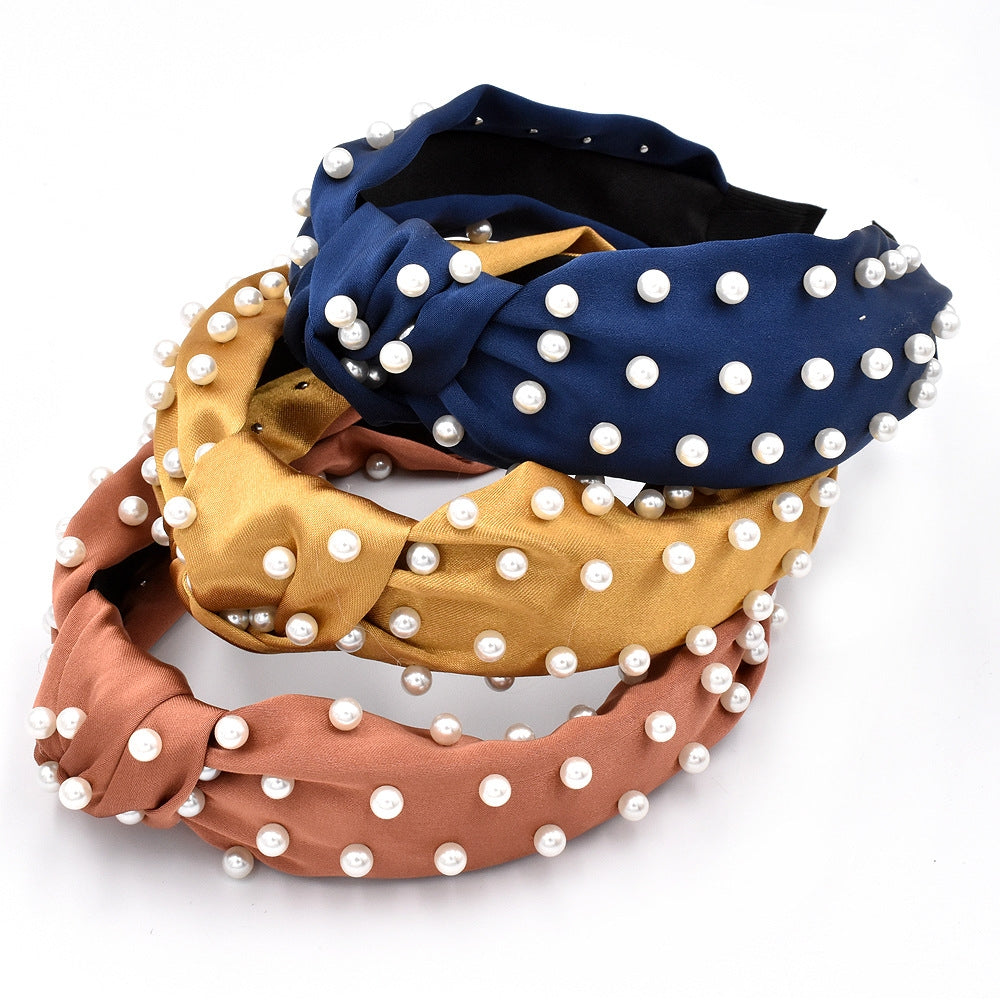 Pearl Knotted Fabric Headband - Solid Color Fashion Hair Accessory