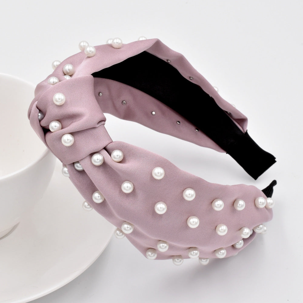 Pearl Knotted Fabric Headband - Solid Color Fashion Hair Accessory