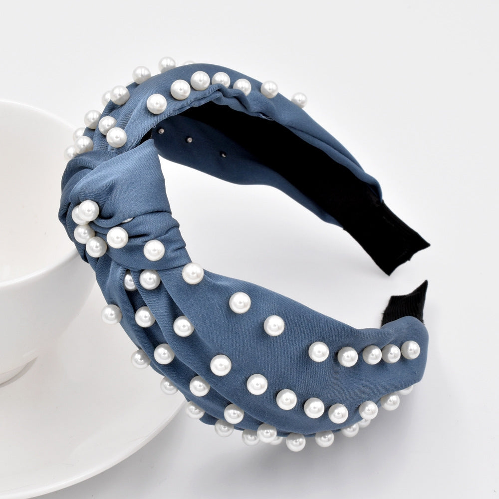 Pearl Knotted Fabric Headband - Solid Color Fashion Hair Accessory