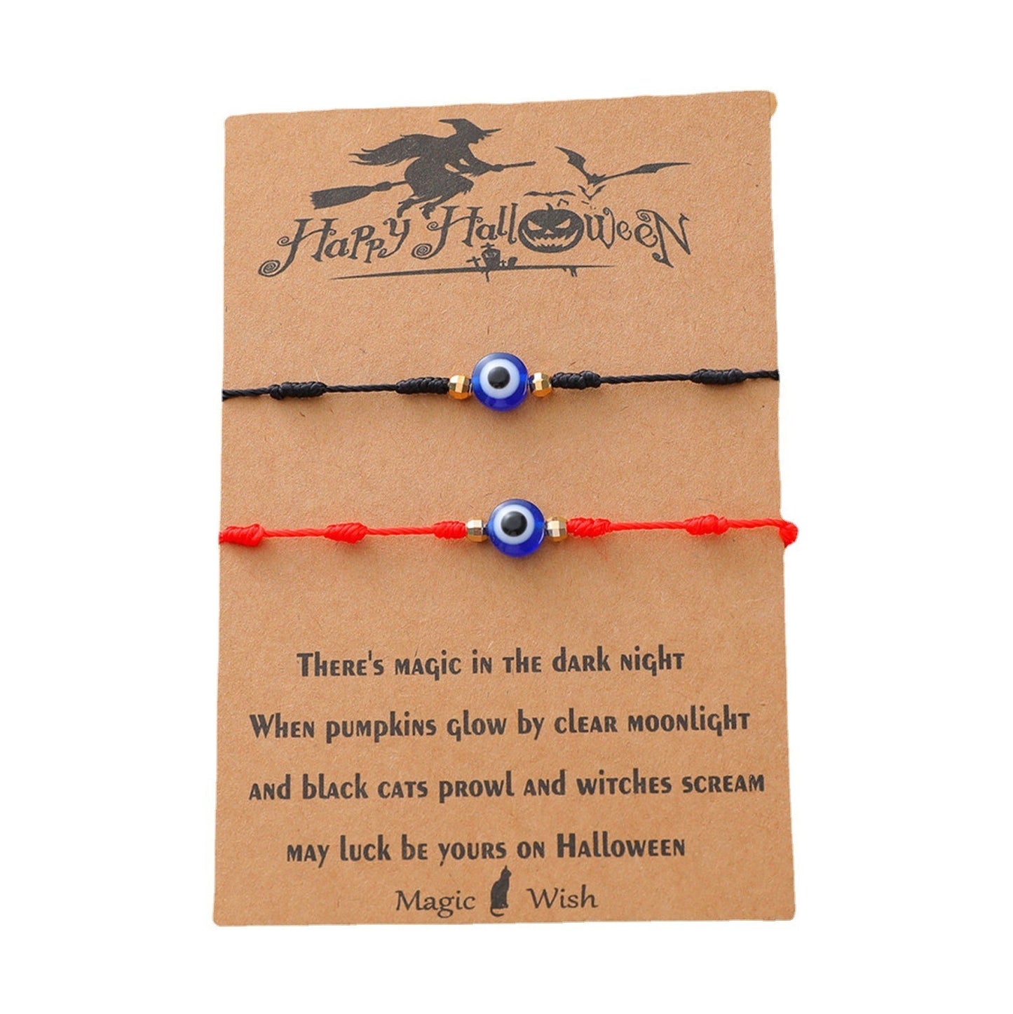 Halloween Demon Eye Braided Bracelet - Red & Blue 7-Knot Adjustable String for Couples