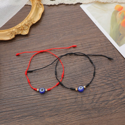 Halloween Demon Eye Braided Bracelet - Red & Blue 7-Knot Adjustable String for Couples