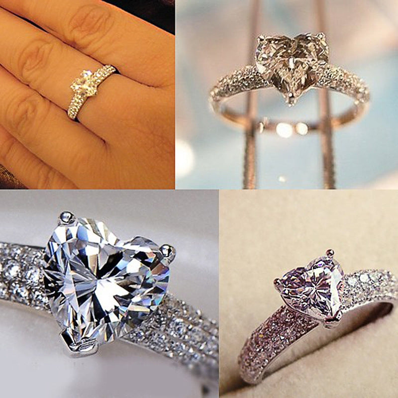 Heart-Shaped Zircon Copper Ring for Women - Fashion Engagement Party Bridal Jewelry