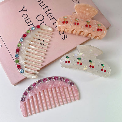 Colorful Diamond Acetate Hair Comb Shark Clip for Girls