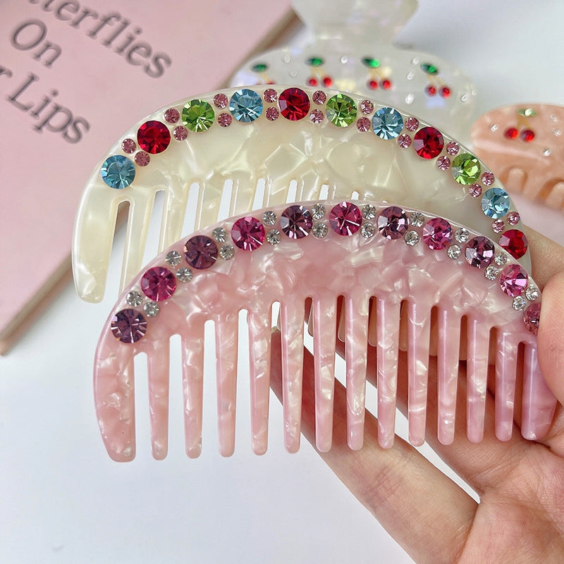 Colorful Diamond Acetate Hair Comb Shark Clip for Girls