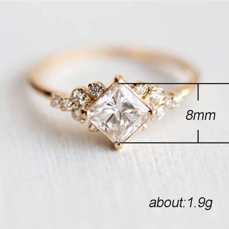 14K Gold Plated Square Zircon Ladies Engagement Ring