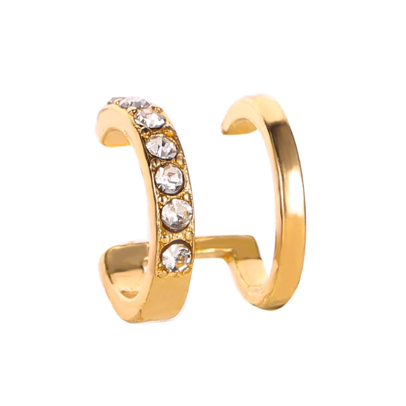 New Line Diamond Ear Clip Fashion Double C Ear Bone Clip Double U-shaped Pierced Ear Clip Wholesale Nihaojewelry