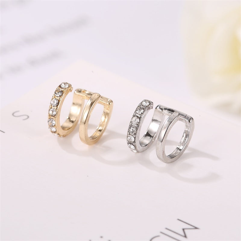 New Line Diamond Ear Clip Fashion Double C Ear Bone Clip Double U-shaped Pierced Ear Clip Wholesale Nihaojewelry