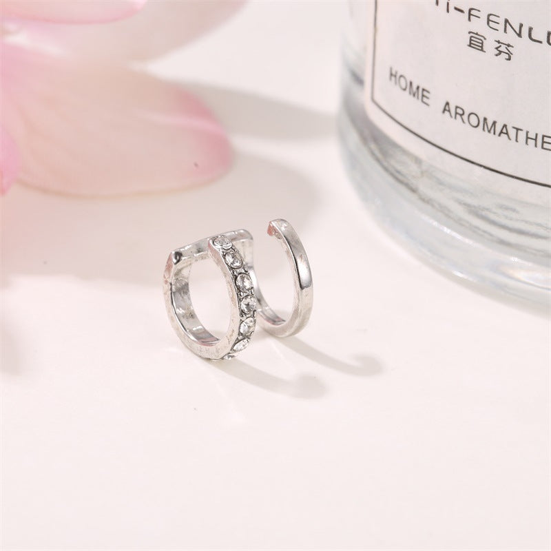 New Line Diamond Ear Clip Fashion Double C Ear Bone Clip Double U-shaped Pierced Ear Clip Wholesale Nihaojewelry