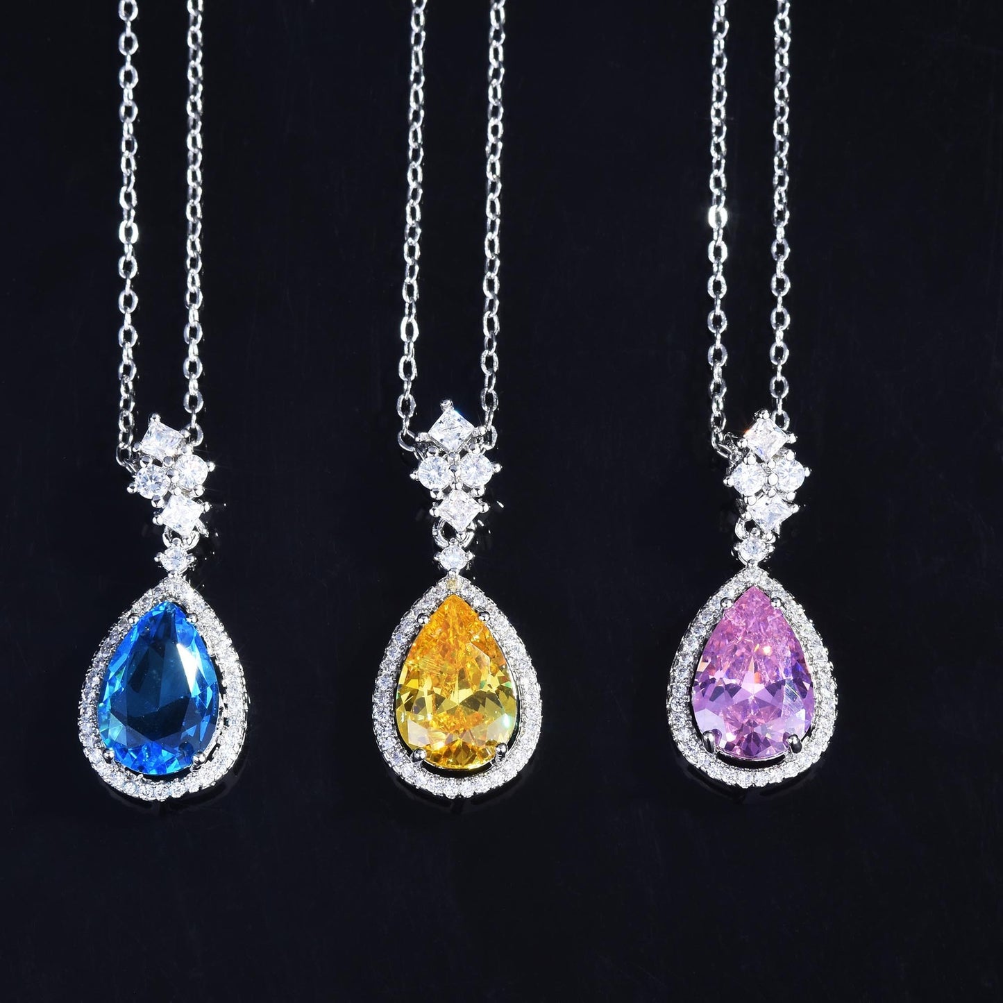 Yellow Diamond Set with Argyll Pink Diamond Pendant and Blue Topaz Teardrop Earrings Necklace