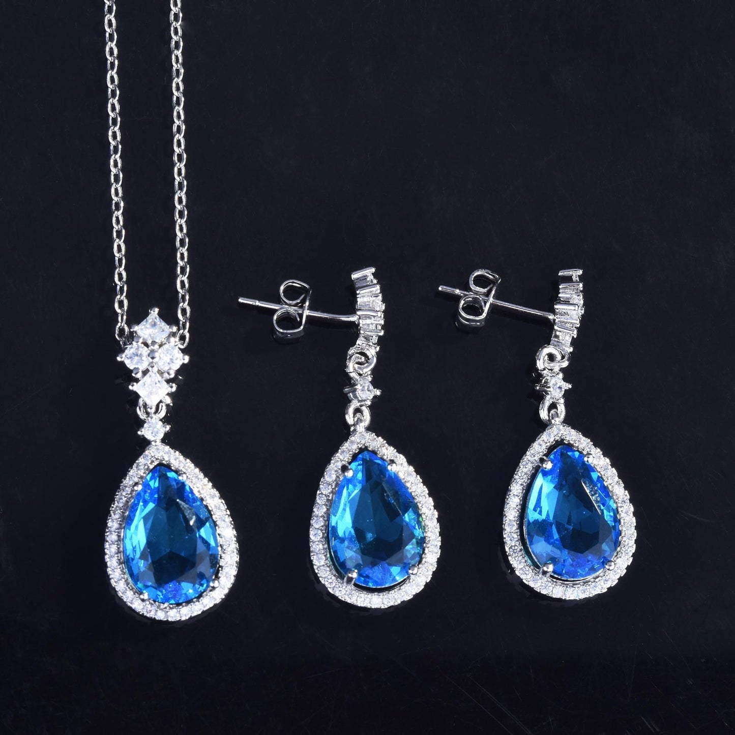 Yellow Diamond Set with Argyll Pink Diamond Pendant and Blue Topaz Teardrop Earrings Necklace