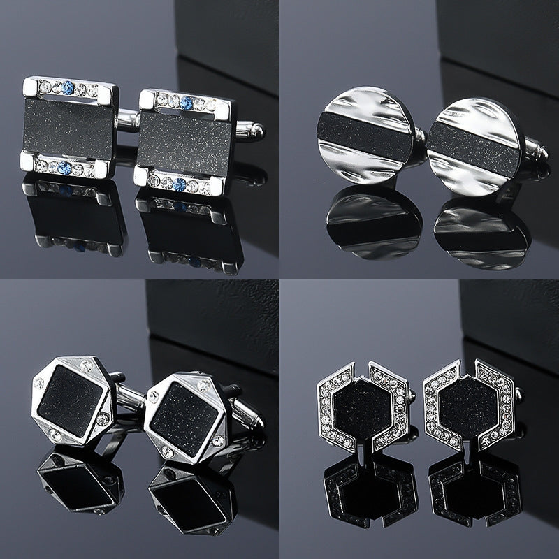 Men's Alloy Diamond-Studded Starry Round Cufflinks