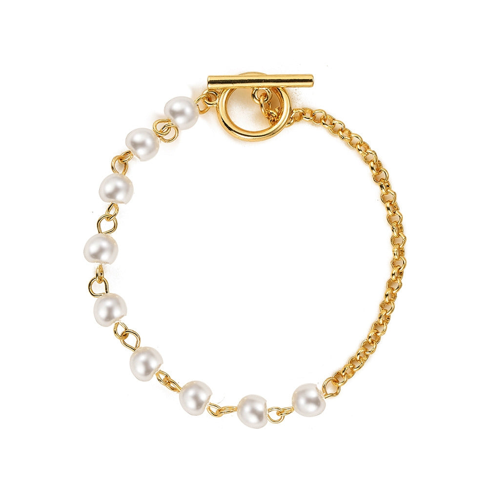 Metal Chain Geometric Pearl Alloy Bracelet Set for Women