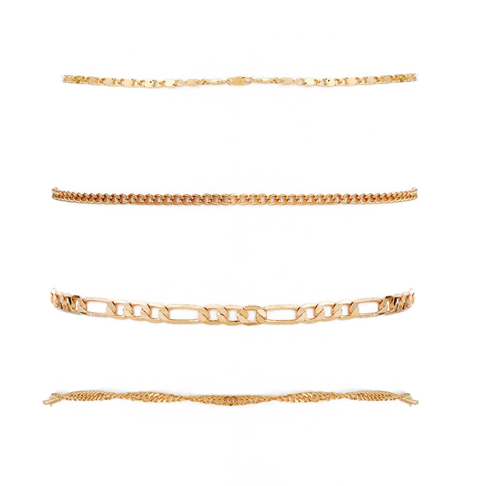 New Multi-layer Alloy Anklet Set - 4 Piece Creative Retro Simple Chain Women's Footwear Accessory