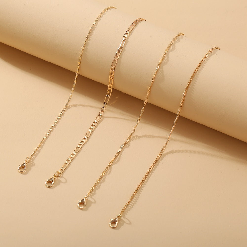 New Multi-layer Alloy Anklet Set - 4 Piece Creative Retro Simple Chain Women's Footwear Accessory