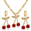 Elegant Pomegranate Red Cherry Crystal Necklace and Earrings Set for Weddings and Evening Parties