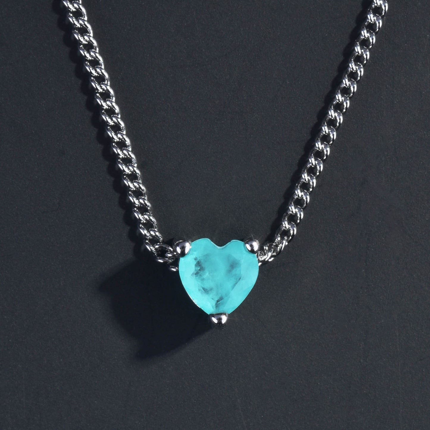 Paraiba Heart-Shaped Lake Blue Pendant Necklace with Extension Chain