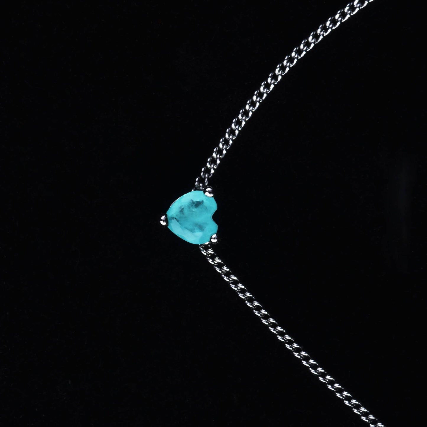 Paraiba Heart-Shaped Lake Blue Pendant Necklace with Extension Chain