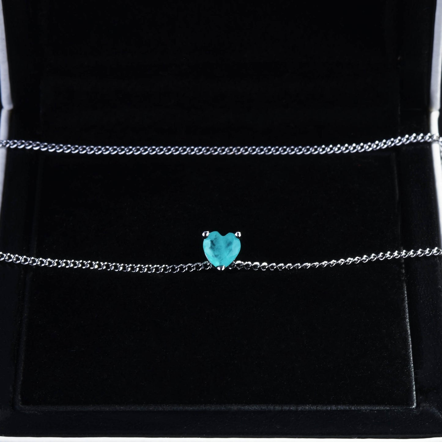 Paraiba Heart-Shaped Lake Blue Pendant Necklace with Extension Chain