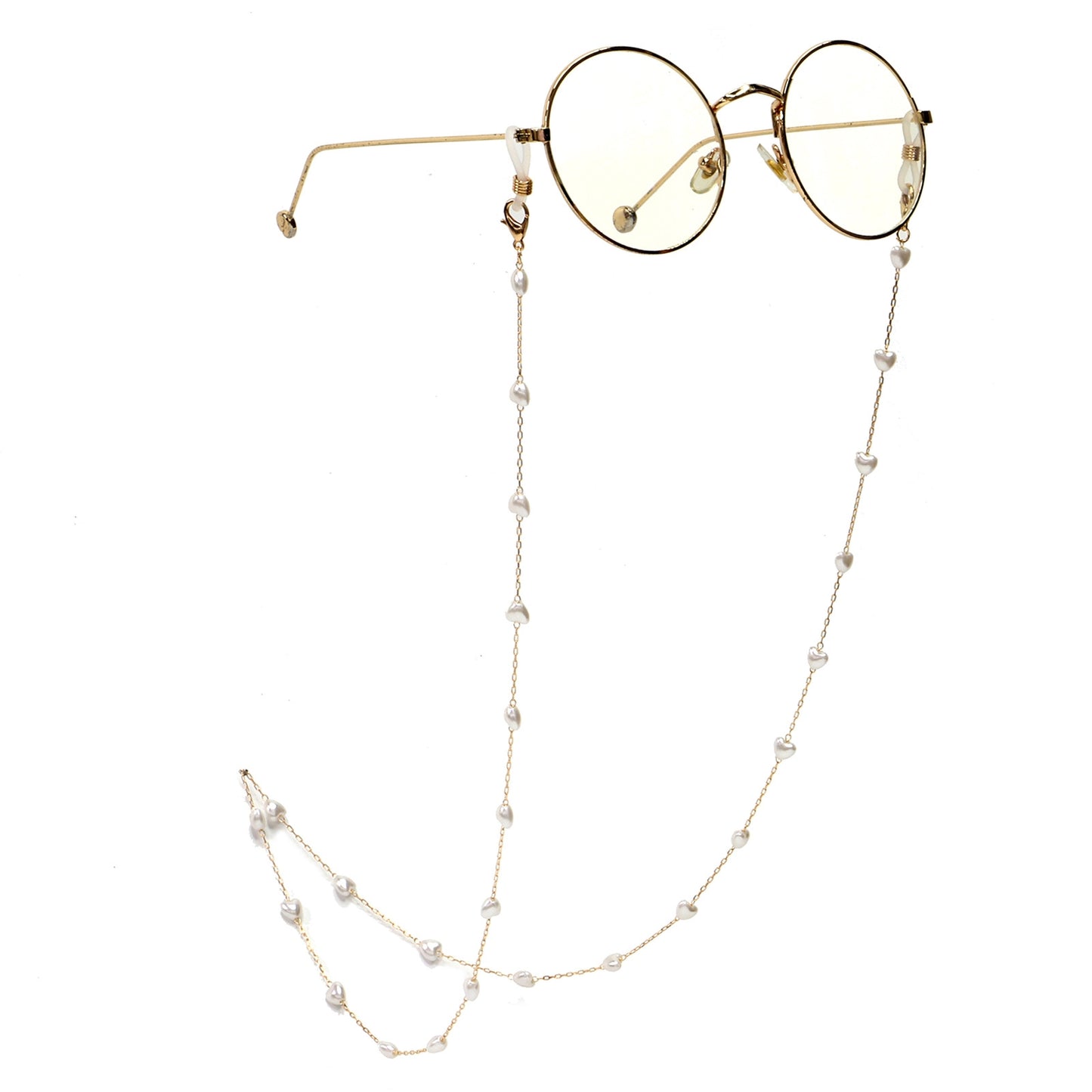 Peach Heart Pearl Gold Glasses Chain Necklace Sunglasses Holder Strap