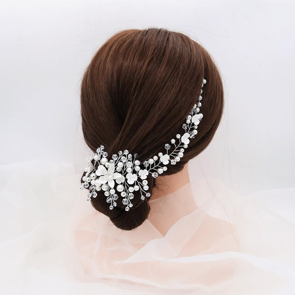 Retro Bridal Wedding Headdress with Acrylic Flower and Pearl Hair Band