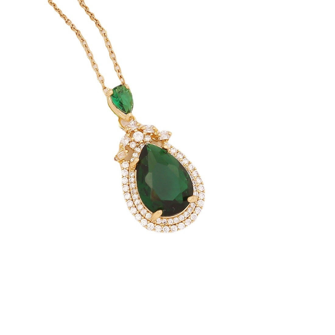 Vintage Emerald Zircon Pendant Copper Necklace Clavicle Chain