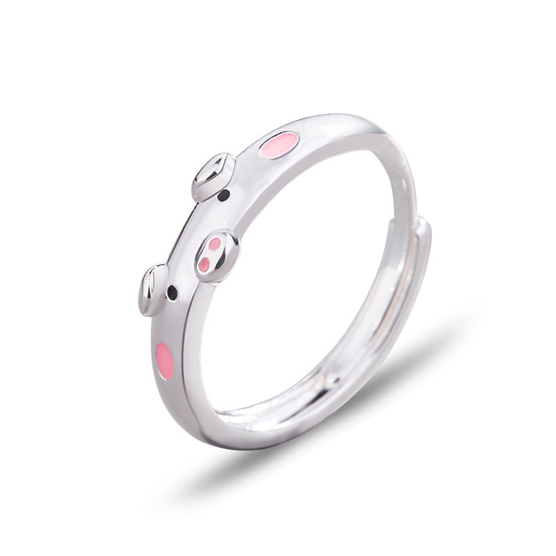 Silver-Plated Cute Piggy Adjustable Couple Ring