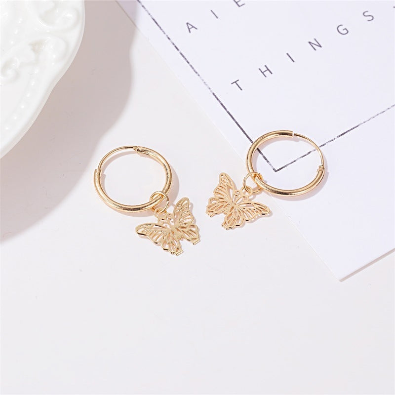 Elegant French Hollow Butterfly Earrings - Minimalist Insect Design