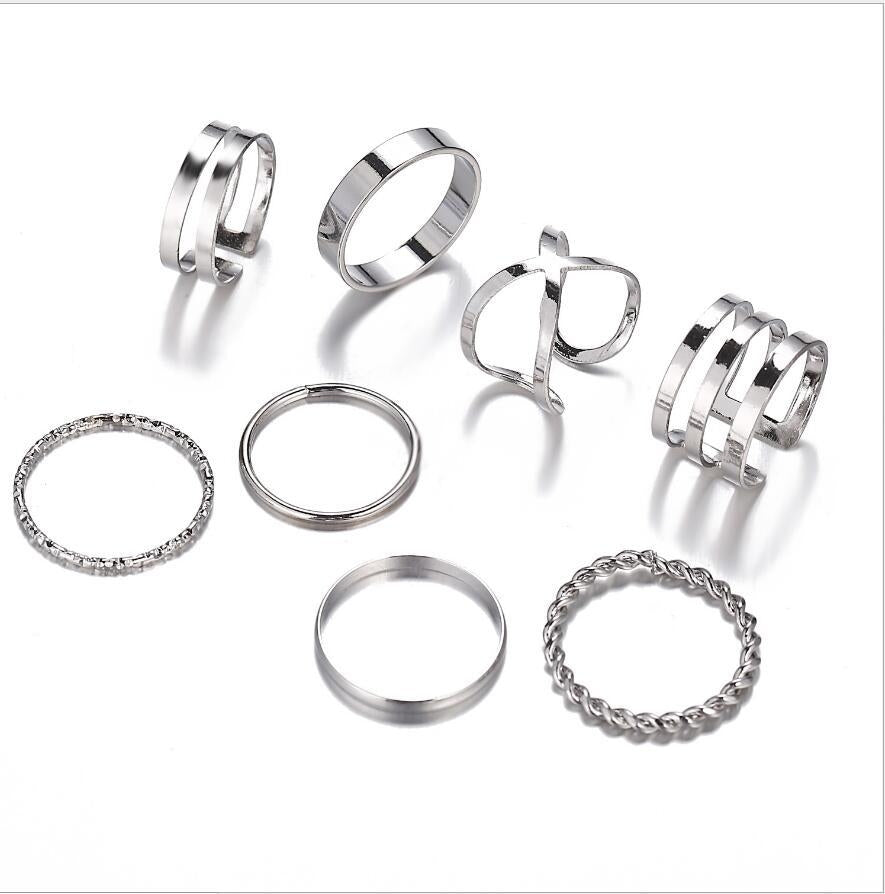 New Simple Vintage Alloy Ring Set - 10 Piece Creative Knuckle Rings Collection