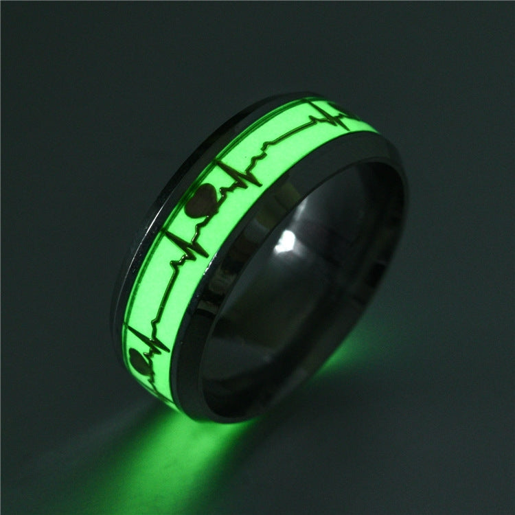 New Titanium Steel Fluorescent Double Dragon Electrocardiogram Ring