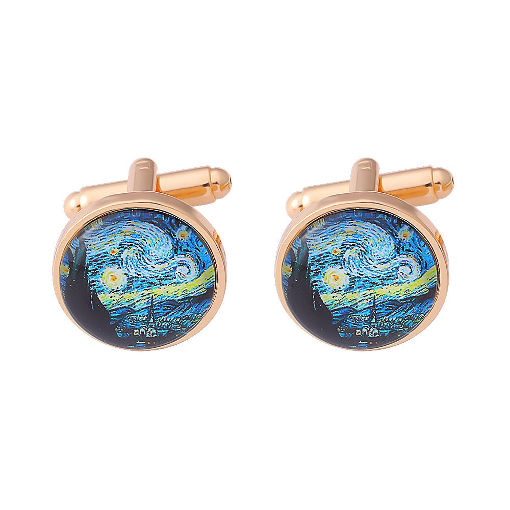 Tree of Life Starry Night Time Stone Titanium Steel Cufflinks