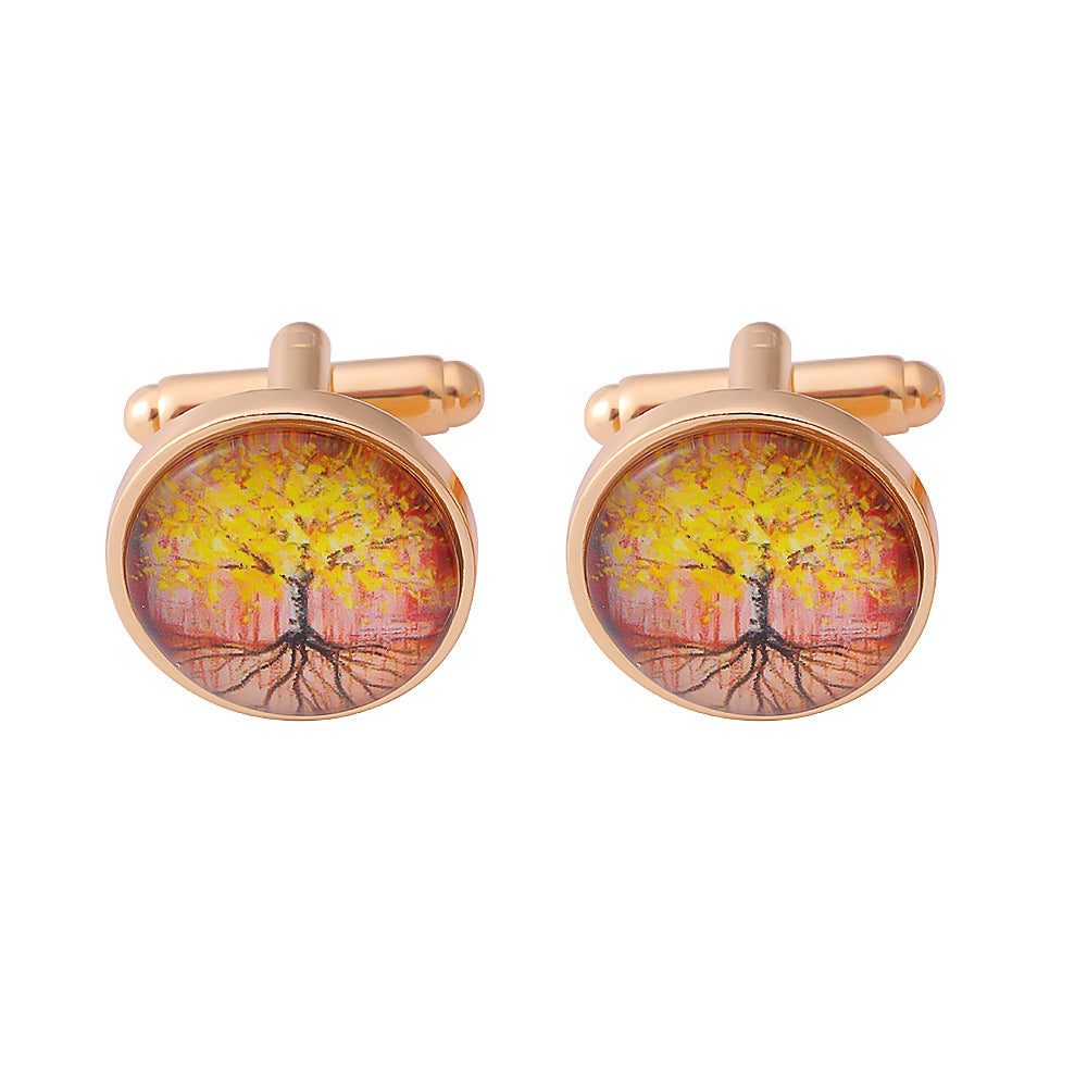 Tree of Life Starry Night Time Stone Titanium Steel Cufflinks