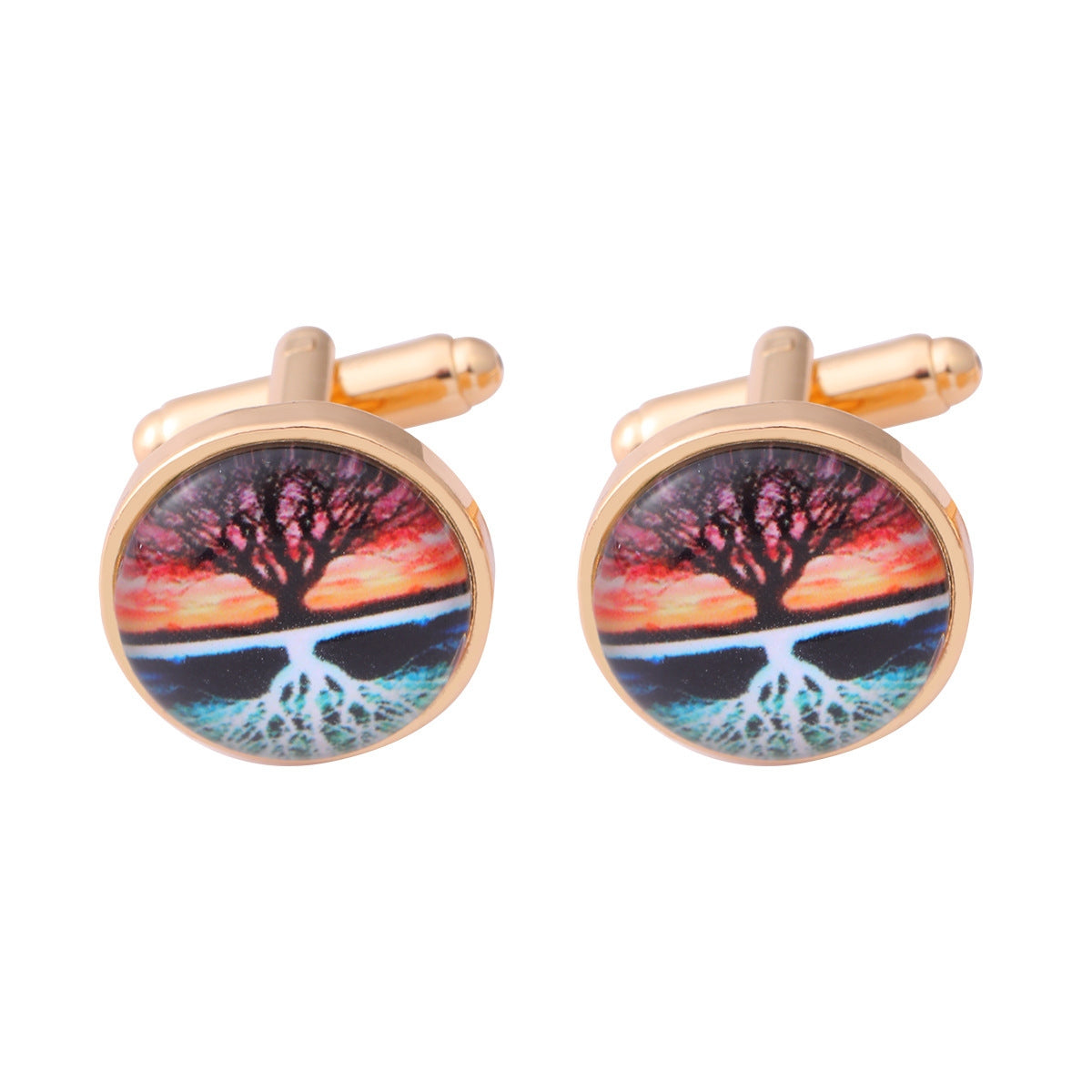 Tree of Life Starry Night Time Stone Titanium Steel Cufflinks