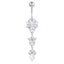 Elegant Water Drop Flower Pendant Belly Button Ring with Diamond Accents