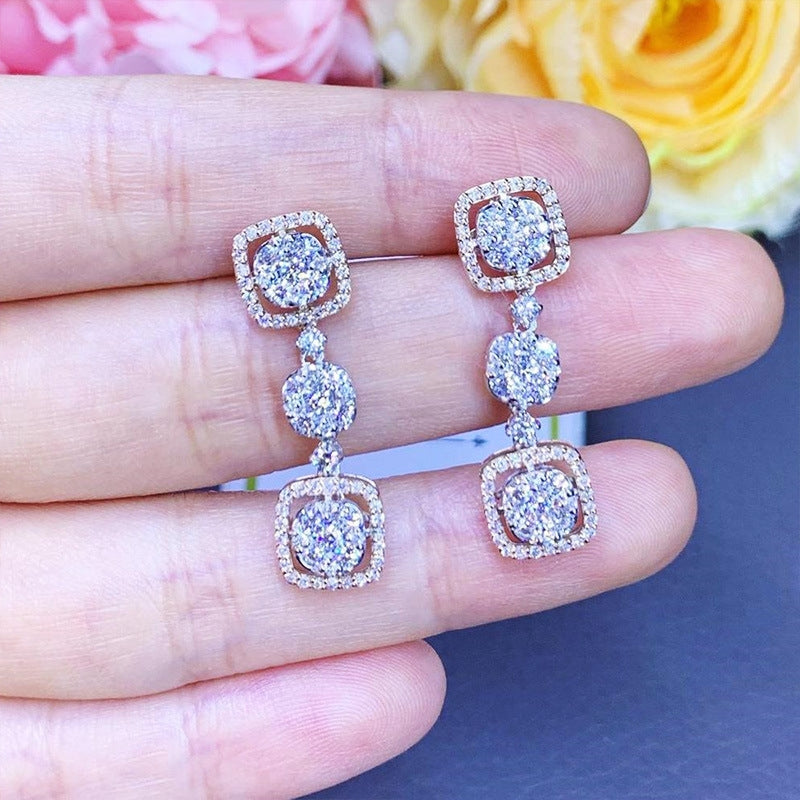 Elegant Bridal Long Zircon Copper Earrings