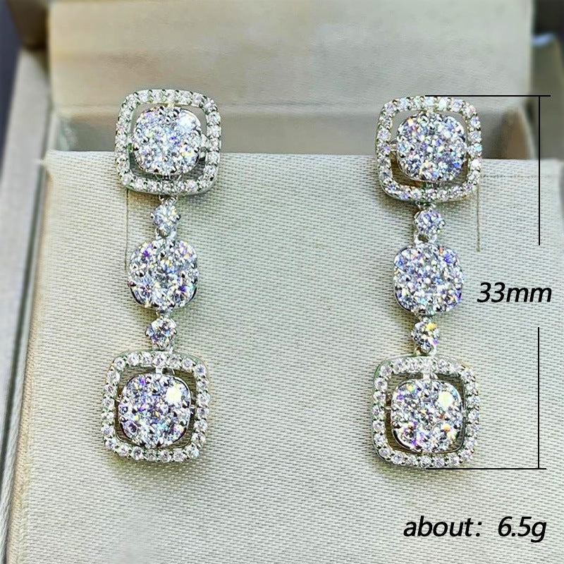 Elegant Bridal Long Zircon Copper Earrings