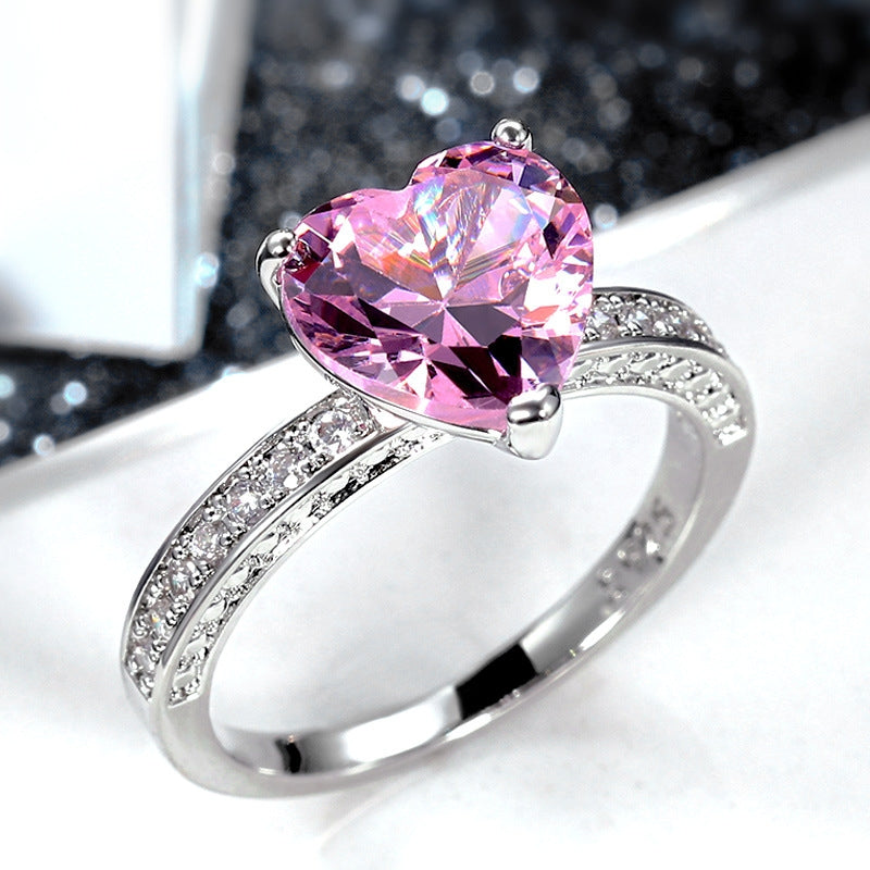 AAA Heart-Shaped Pink Zircon Copper Engagement Ring