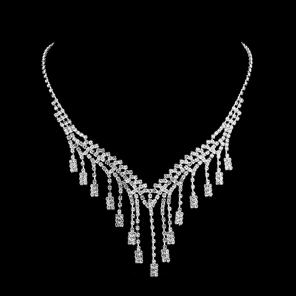 Elegant Bridal Diamond Necklace, Earrings, and Bracelet Jewelry Set