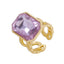 Simple Square Gemstone Adjustable Open Ring for Women