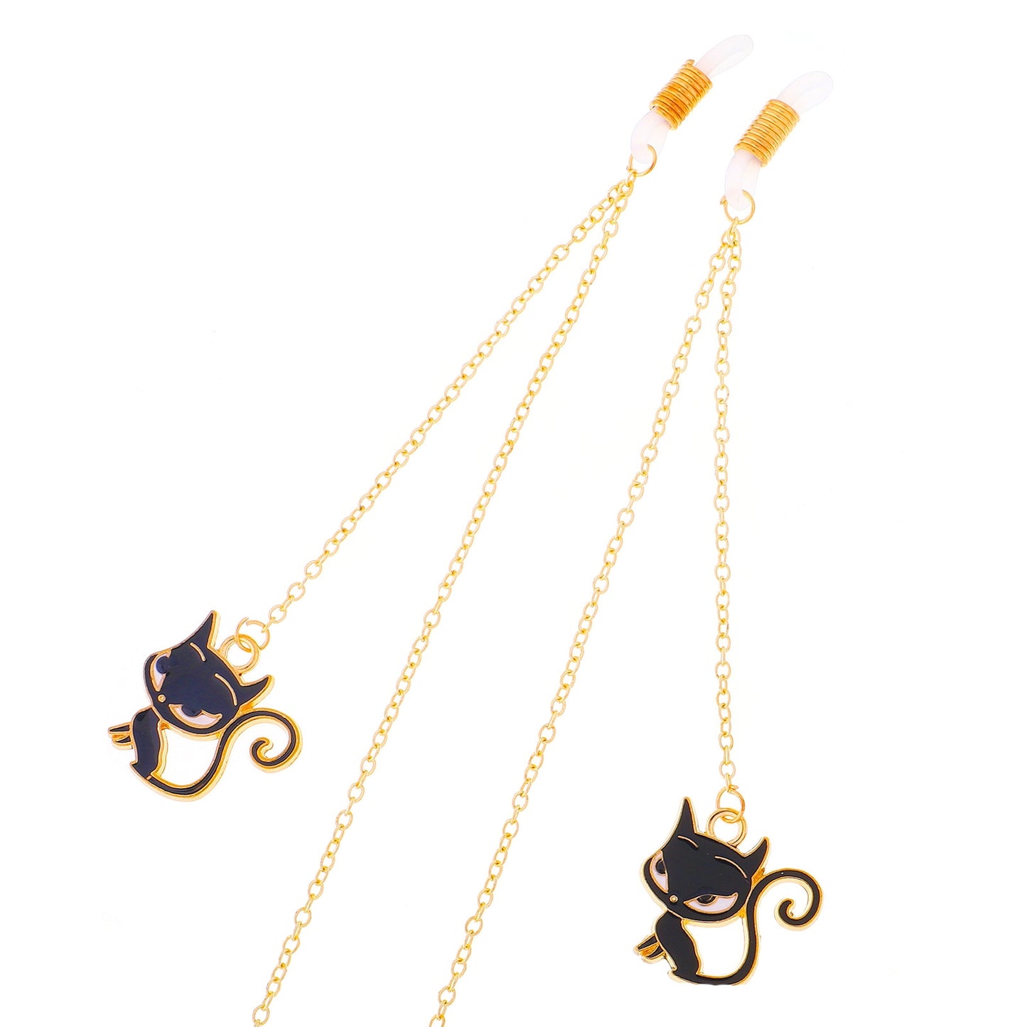 Non-Slip Metal Glasses Chain with Gold Black Cat Pendant