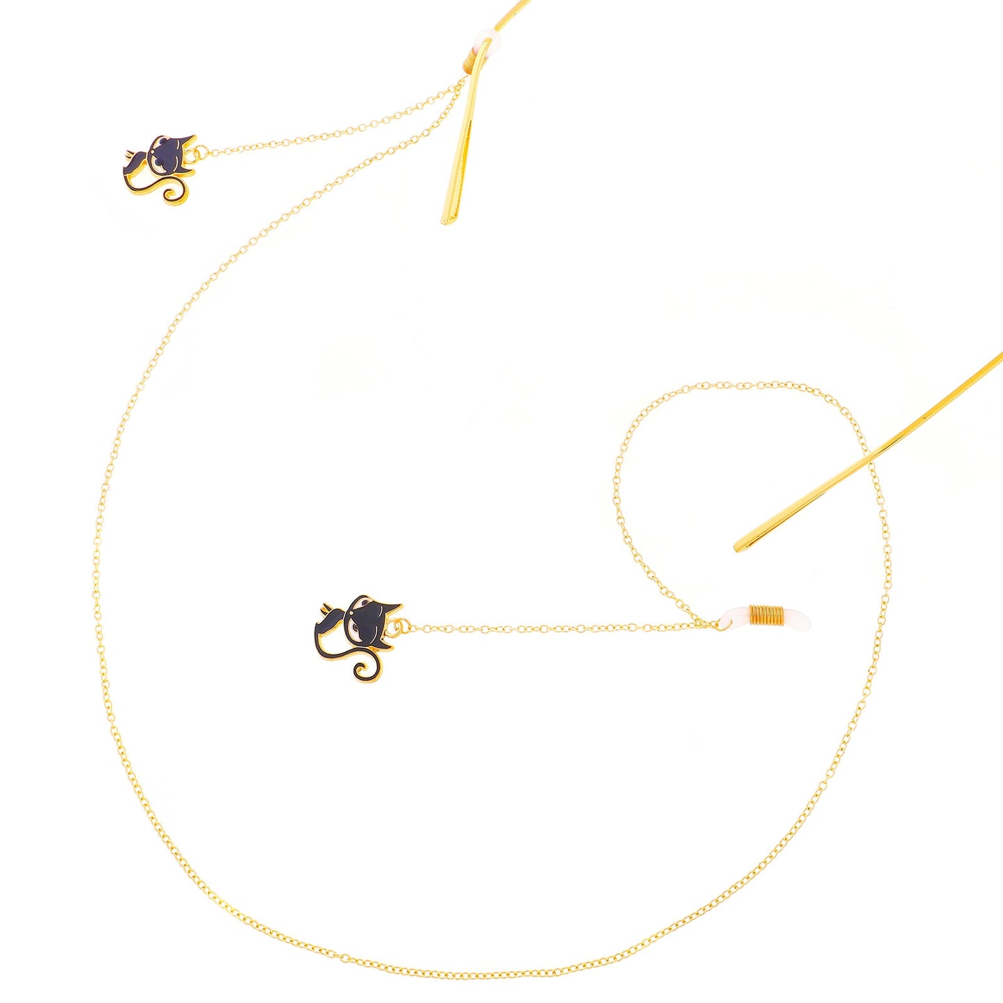 Non-Slip Metal Glasses Chain with Gold Black Cat Pendant