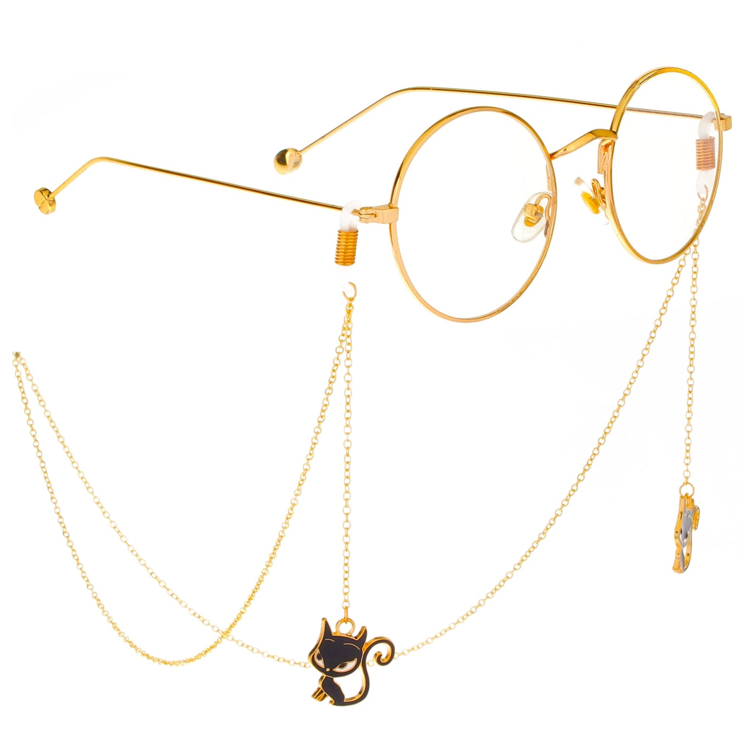 Non-Slip Metal Glasses Chain with Gold Black Cat Pendant