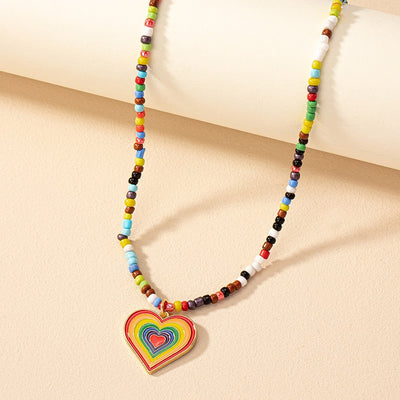 Nordic Bohemian Heart Pendant Beaded Alloy Necklace